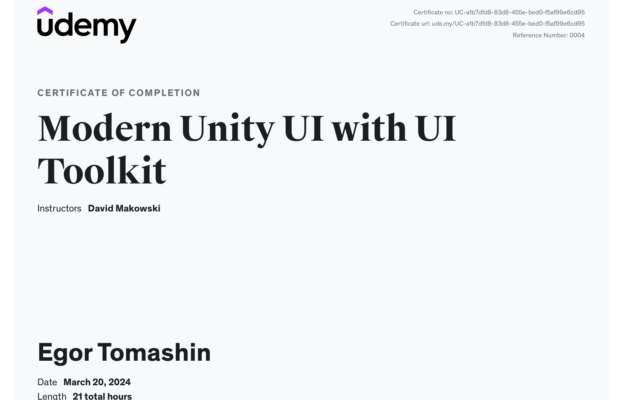 Certificate – Modern Unity UI with UI Toolkit – Udemy